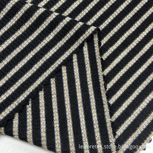 Metallic Polyester Stretch Knit Yarn Dyed Rib Fabric